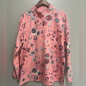 Talbots Pink Floral Quarter Zip Pullover Top 1X NWT